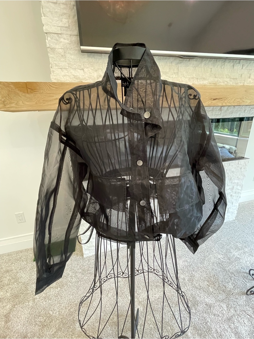 Nicole Miller Sheer Black Women's Jacket - Lightweight Button-Front Coat